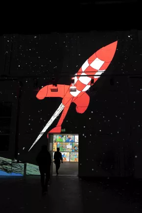 rocket launch scene in immersive exhibition Tintin